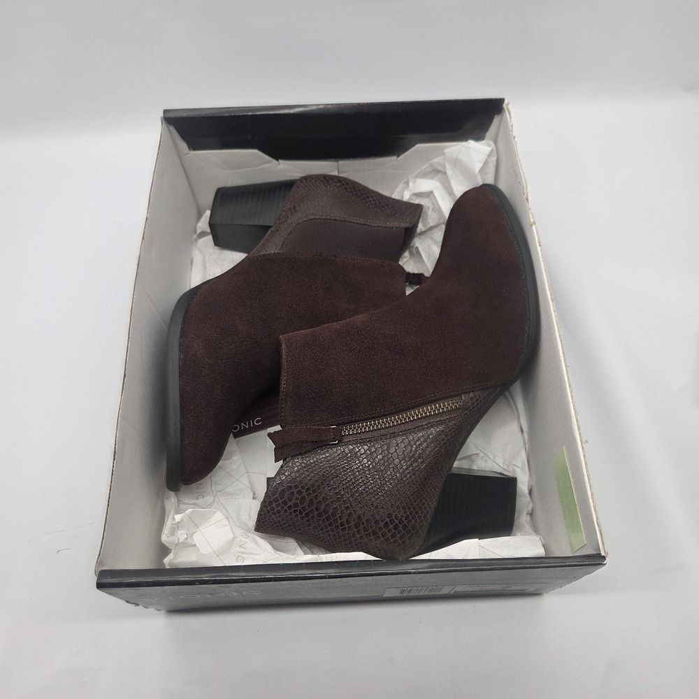 Vionic Upright Anne Java Snake Ankle Boots Size 8 Suede Zip Heel Comfort - Picture 13 of 16